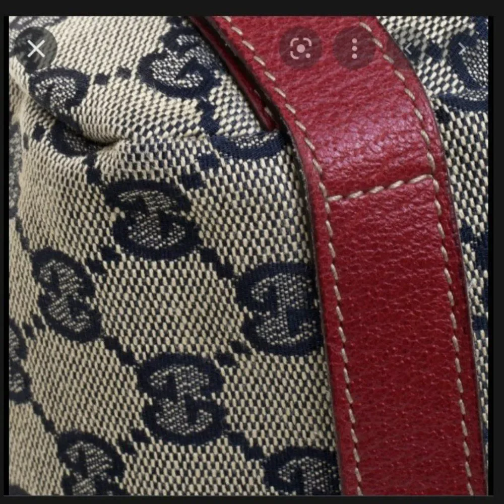 Authentic Gucci 3 Rings Abbey Hobo Handbag- Navy/Red Monogrammed Canvas - Picture 3 of 8